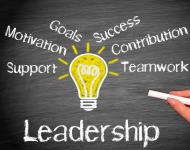 Leadership - Lightbulb surrounded by support motivation goals success contribution and teamwork
