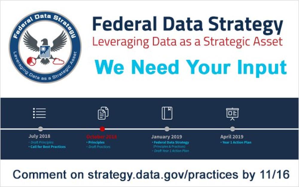 Graphic Calling for Comments by November 16 on the Federal Data Strategy.