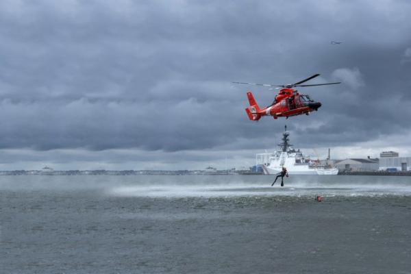 Search and rescue satellite airplane over water. 