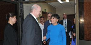 Cuban Foreign Trade and Investment Minister Malmierca (center) welcomes Secretary Pritzker (right)