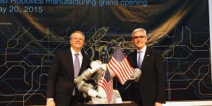 Deputy Secretary Bruce Andrews and ABB CEO Ulrich Spiesshofer at the Michigan ribbon cutting