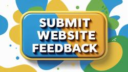 image stating submit website feedback in white letters with a blue and green background
