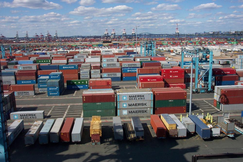 Rows and rows of shipping containers stretching into the distance