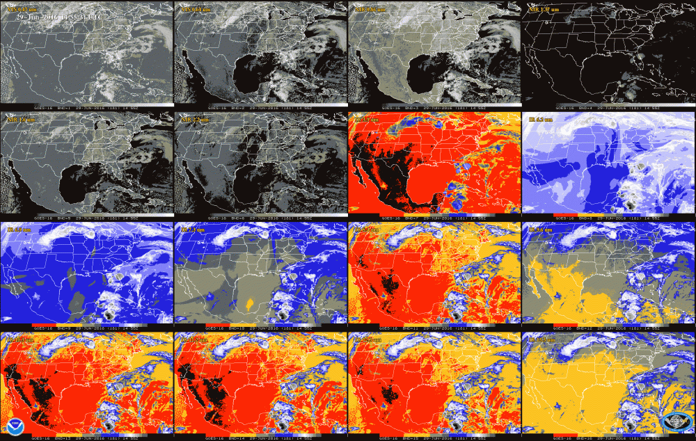 Grid of color-coded satellite data on Earth's radiances