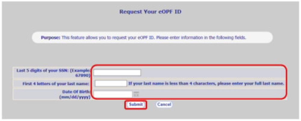 eOPF Request ID Plate 3