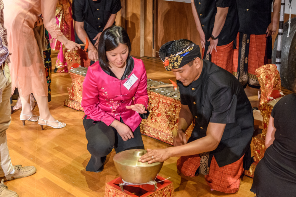 Lisa Ng is pictured with I Ketut Sudiana, a musician with the Balinese Gamelan and Dance Group, demonstrating how to play the Ketuk at NIST’s 2018 AAPI Heritage Month Celebration. Photo credit: Mike Gaitan.