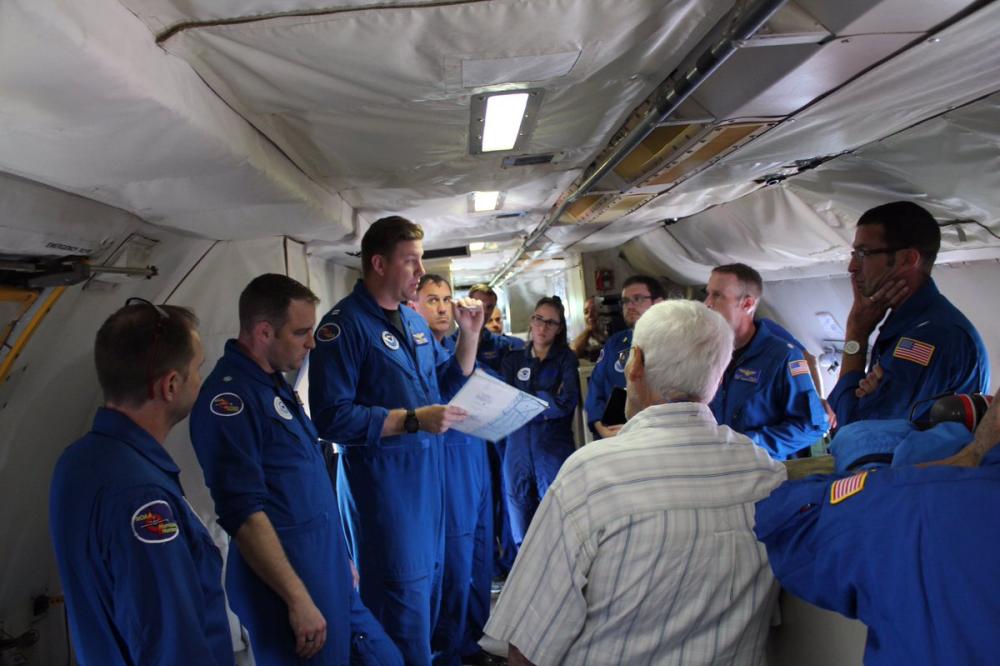 NOAA Hurricane Hunters host a final briefing aboard WP-3D NOAA42 before the third flight into Tropical Storm Barry. 
