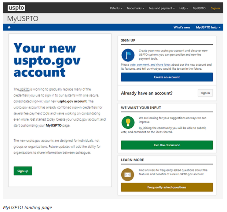 MyUSPTO landing page