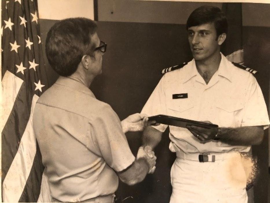 Assistant Secretary Fleming receives award for his work in Guam from Family Advocacy in 1981 at the rank of lieutenant commander. 