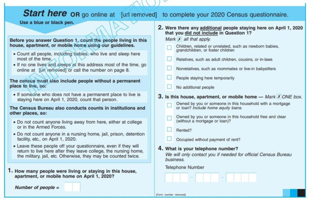 Sample Copy of the 2020 Census Questionnaire
