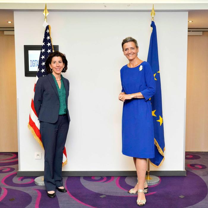 U.S. Secretary of Commerce Gina M. Raimondo and Margrethe Vestager, Executive Vice President for a Europe Fit for a Digital Age. 