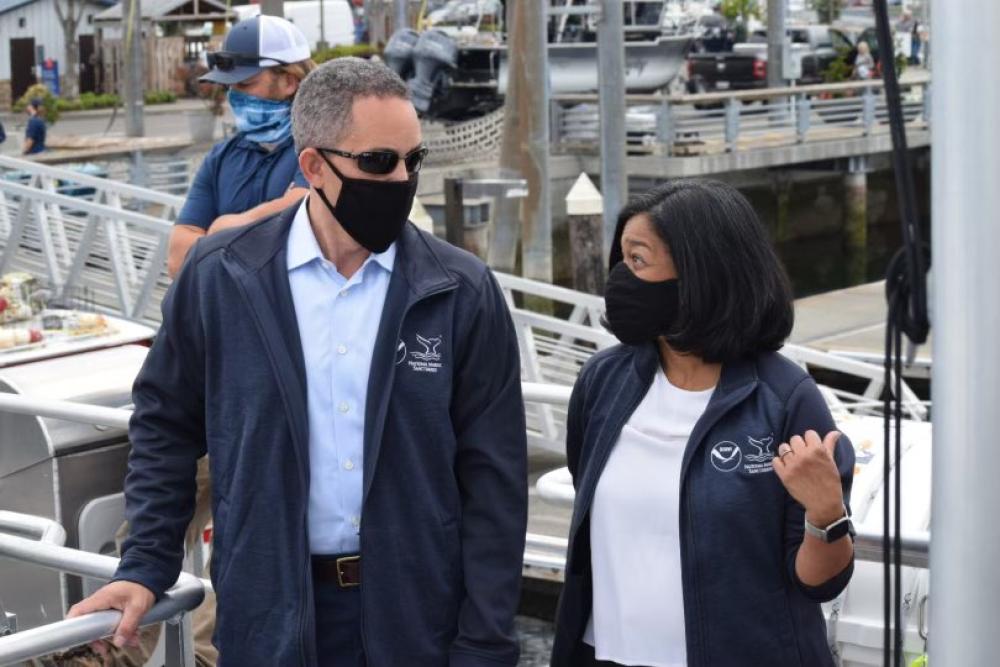 Deputy Secretary Graves and Representative Pramila Jayapal at a tour of NOAA’s new research vessel.