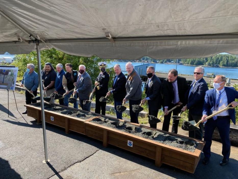 Participants in the Aug. 31, 2021 groundbreaking ceremony for the NOAA Ketchikan Port Facility revitalization project. (NOAA)
