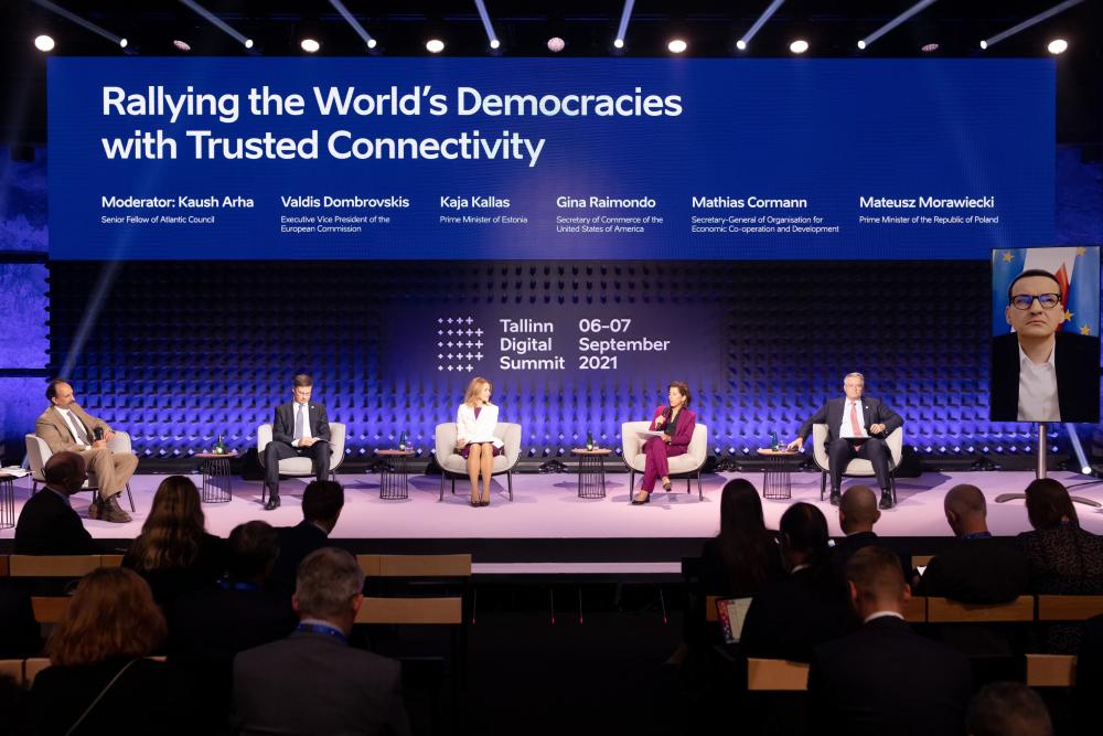 U.S. Secretary of Commerce Gina Raimondo at panel discussion with Government of Estonia officials and representatives from the Organisation for Economic Co-operation and Development (OECD) and the European Commission.  