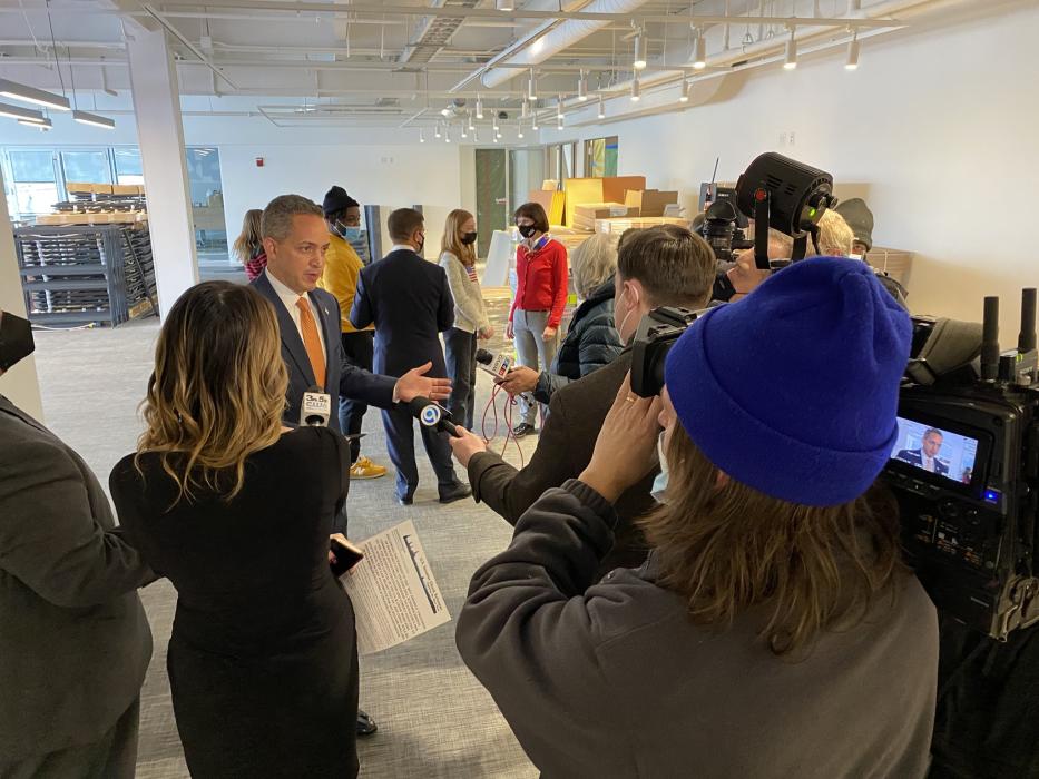 Deputy Secretary Graves Addresses the Media During a Visit Upstate New York Tech Hubs with Senate Majority Leader Schumer to Discuss Importance of Passing CHIPS Funding 