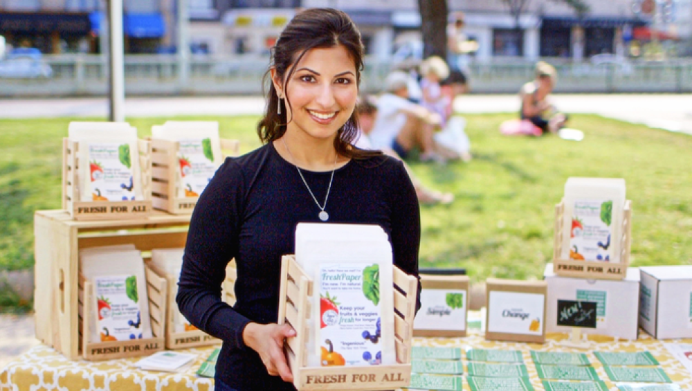 Kavita Shukla, founder and CEO of The FRESHGLOW Co. and the inventor of FreshPaper sheets that are infused with botanicals that keep produce fresh for longer periods of time. 