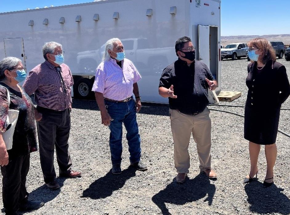 Assistant Secretary of Commerce for Economic Development Alejandra Y. Castillo (right) consults with economic development leaders of the Hopi Tribe during a June 2022 visit.