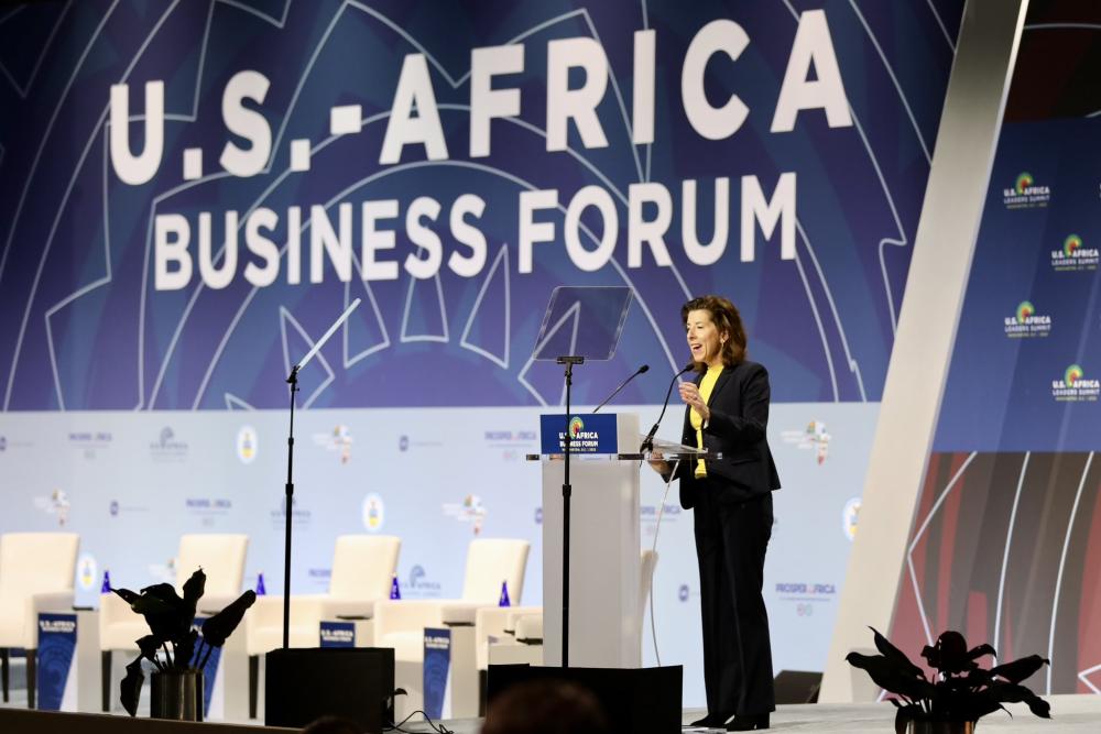 Commerce Secretary Gina Raimondo addresses the 2022 U.S.-Africa Business Forum.
