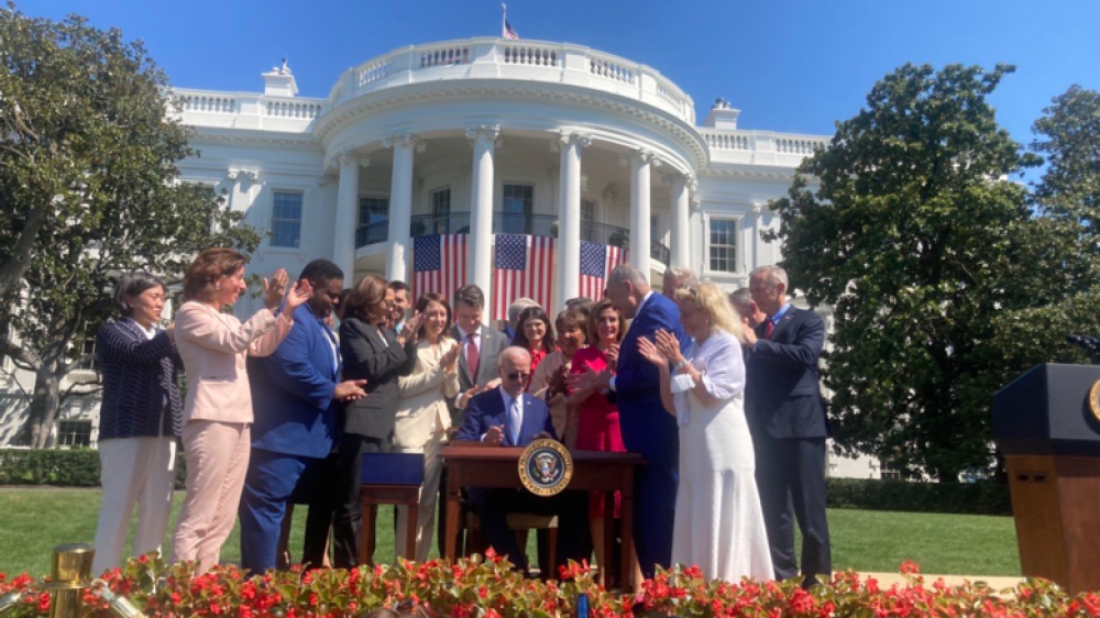 President Biden signs the CHIPS and Science Act of 2022 at a White House ceremony on August 9, 2022. 