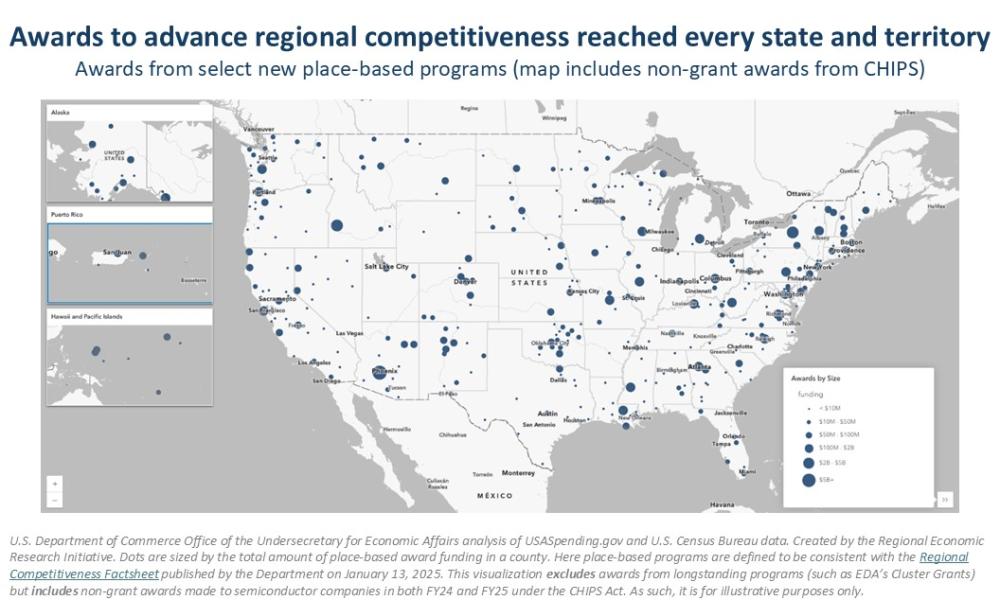 Awards to advance regional competitiveness reached every state and territory Awards from select new place-based programs (map includes non-grant awards from CHIPS)
