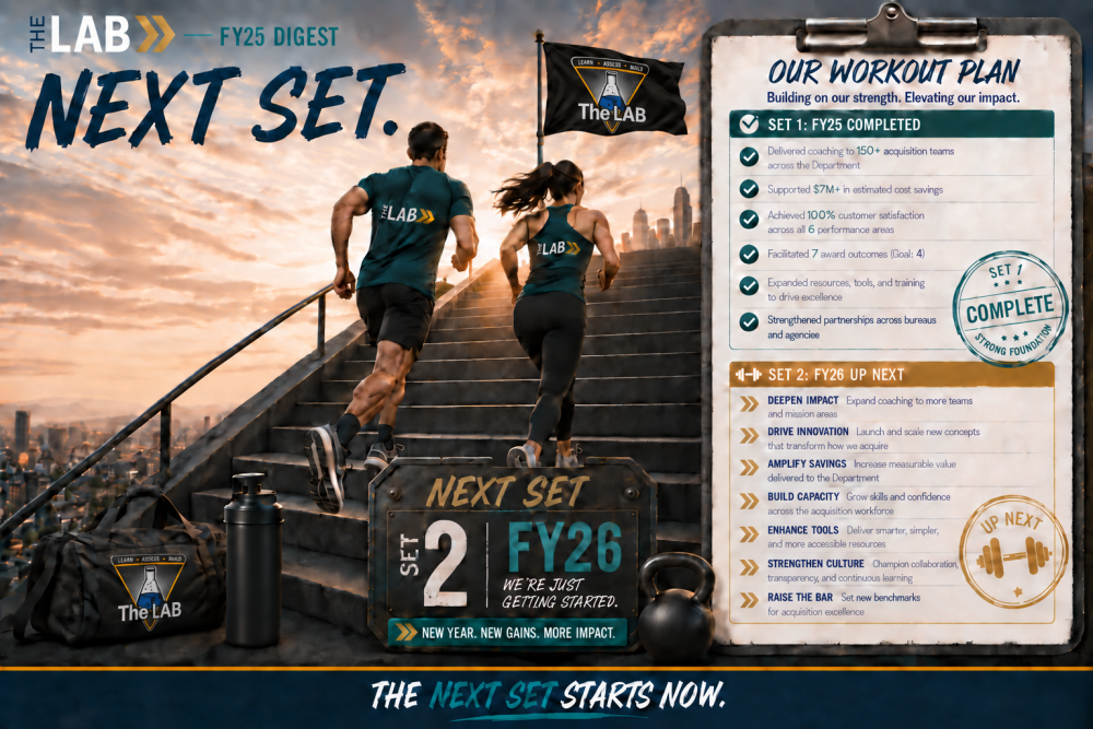 two people climbing stairs with information included in the right about goals accomplished in FY25 and more to come in FY26.