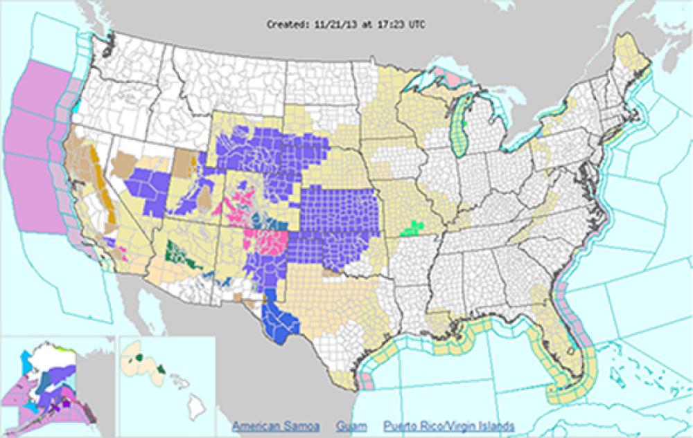 Map of 2013-2014 U.S. winter weather outlook