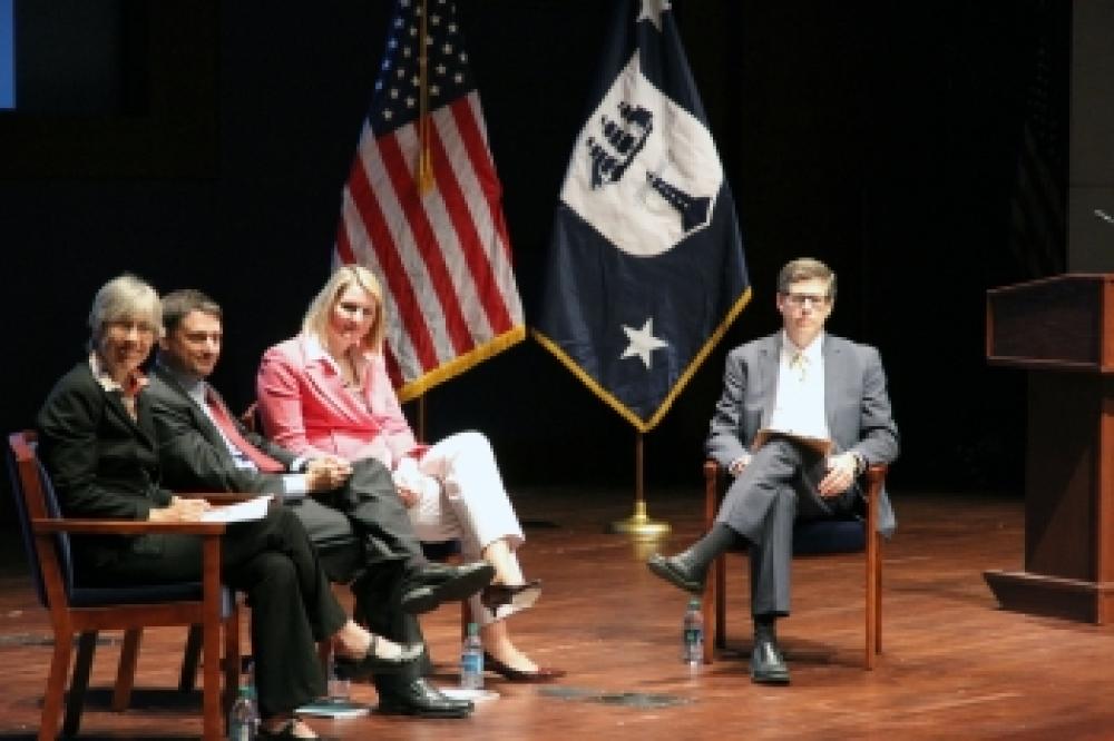 Under Secretary Doms (far right), leads a panel discussion with Chief Economist Sue Helper (from left to right), Hal Sirkin, Managing Director, Boston Consulting Group, and Katy George, Director, McKinsey & Co.