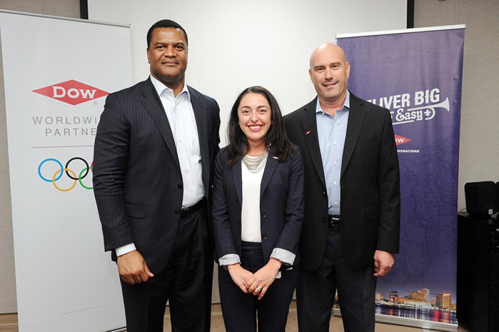 Deborah Borg (center), president of Dow USA, with Assistant Secretary of Commerce for Industry and Analysis Marcus Jadotte (left) and Dow’s St. Charles Operations site director Johnny Chavez at the Dow Louisiana St. Charles Operation site.
