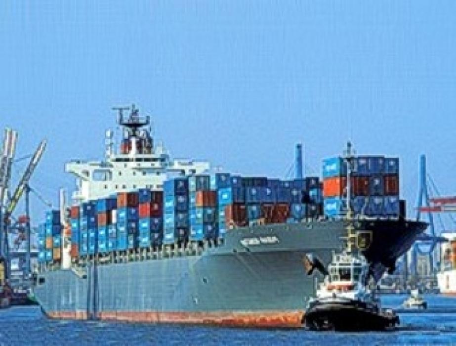 Container Ship with Stacked Shipping Containers