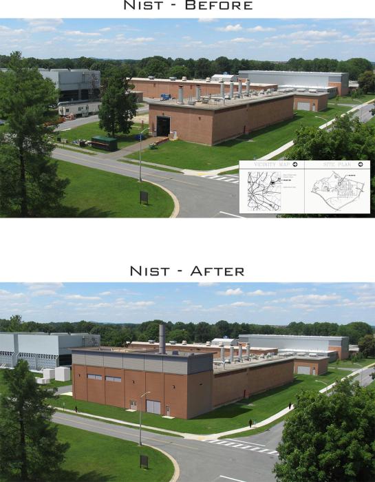 Before and After Photo of the NIST Combined Heat and Power (CHP) Plant