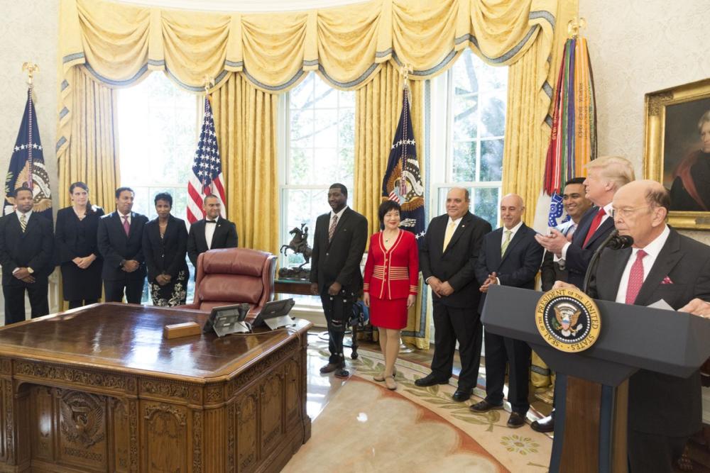 On Oct. 24, President Trump and Secretary of Commerce Wilbur Ross welcomed winners of the National Minority Enterprise Development Award to the White House. This award is given by the Department of Commerce's Minority Business Development Agency.