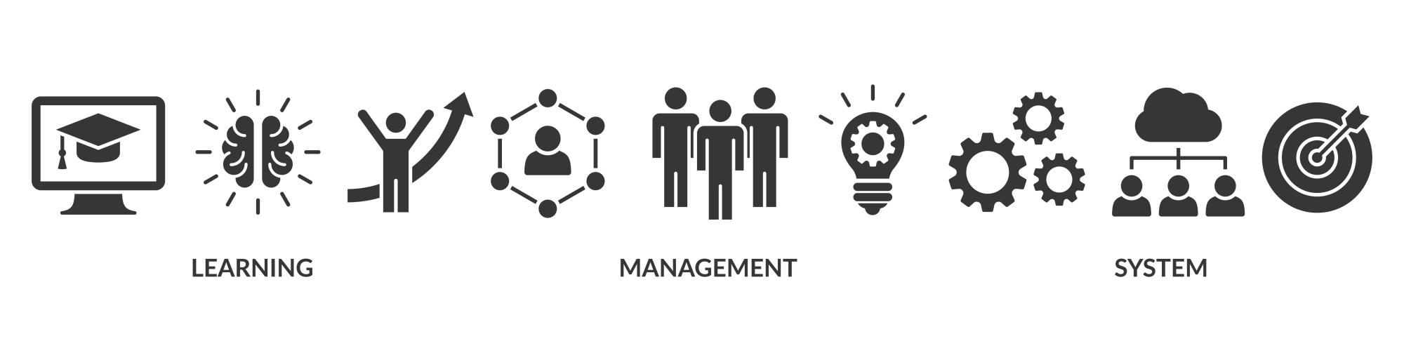 image of a set of icons representing education, management, and systems