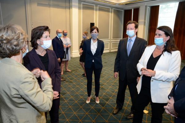 U.S. Commerce Secretary Gina Raimondo Talks with Commerce Department Brussels Staff.