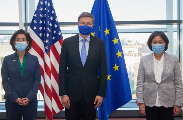 U.S. Commerce Secretary Raimondo and Ambassador Tai with Valdis Dombrovskis, Executive Vice President for an Economy that Works for People.