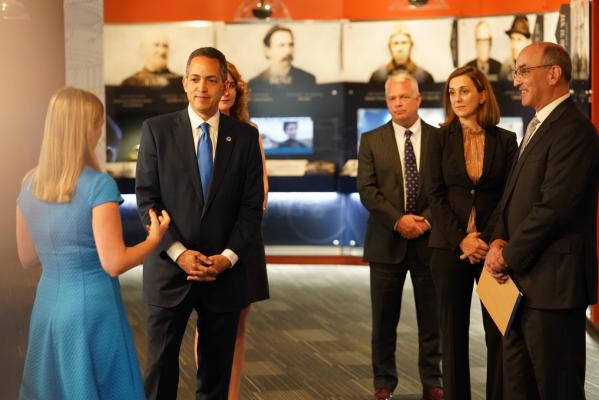 Linda Hosler, USPTO’s National Outreach Partnerships Manager, provided a tour of the National Inventors Hall of Fame Museum to Deputy Secretary Graves. Photo by Jay Premack/USPTO. 