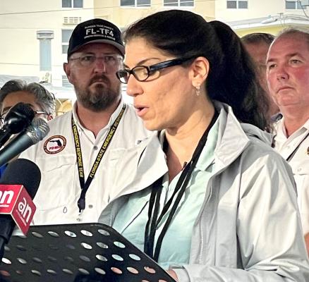 NIST Disaster Scientist Judy Mitrani-Reiser addresses a press conference on the technical investigation of the collapse of the Champlain Towers South condominium in Surfside, Florida.
