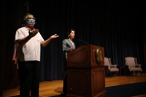 Secretary Gina Raimondo making remarks at the beginning of the Convening