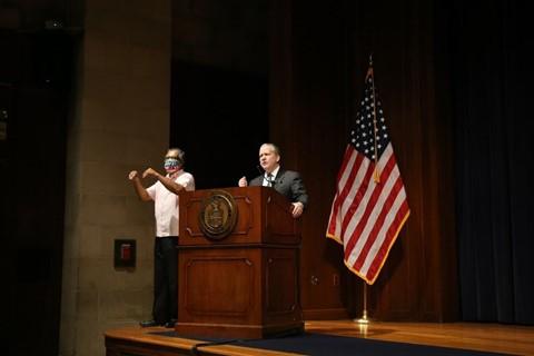 White House ARP Coordinator Gene Sperling speaking at the convening