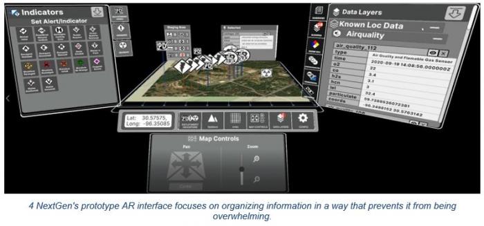 NextGen's prototype AR interface focuses on organizing information in a way that prevents it from being overwhelming.