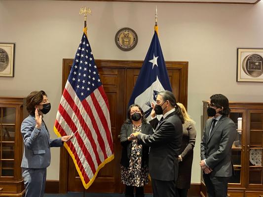 Robert Santos was sworn in today by U.S. Commerce Secretary Gina Raimondo as the U.S. Census Bureau’s 26th director, becoming the first Latino person to serve in the role. 