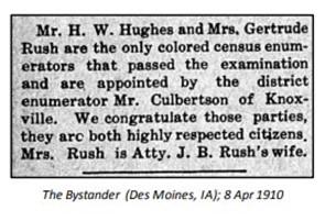 Article in the Des Moines, Iowa Bystander in April 1910.