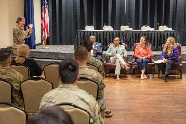 USPTO Director Kathi Vidal (far right) at a From Service to Success event in March 2023 at MacDill Air Force Base, Florida. (Photo by Michael Cleveland/USPTO)