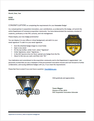 sample email from the lab to recipient when they earn a new badge that includes instructions