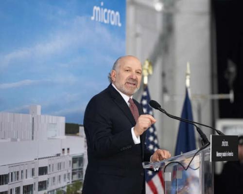 U.S. Secretary of Commerce Howard Lutnick addresses the crowd at White Pine Commerce Park in Clay, NY during Micron’s groundbreaking ceremony on Friday, January 16, 2026.