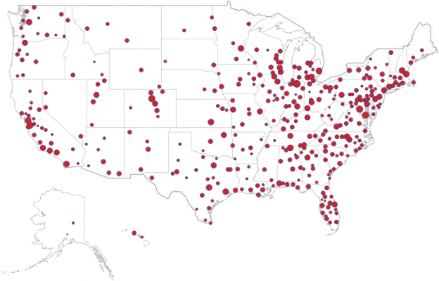 High-Tech Industry Employment Concentration, High-Tech Employment/All Employment, by Metro Area, 2015. Source: U.S. Census Bureau, 2015 County Business Patterns.