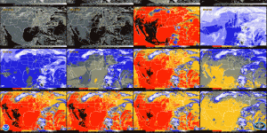 Grid of color-coded satellite data on Earth's radiances